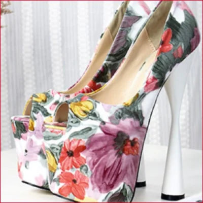 High Heels 8 inch White Flower Pumps 20 cm Stilettos