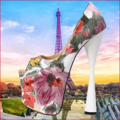 Floral-patterned high heels with white heel in Plus Size High Heels 8 Inch design