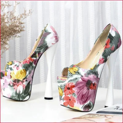 High Heels 8 inch White Flower Pumps 20 cm Stilettos