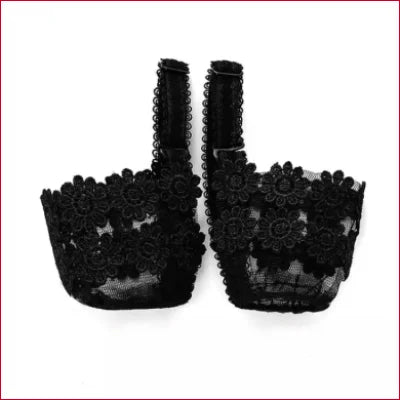 Black lace fingerless gloves shaped like middle fingers for Elastic Lace Heels support