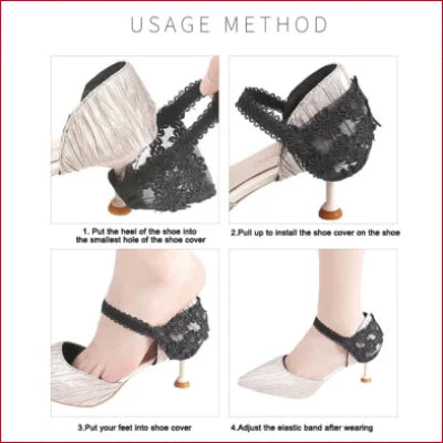 Lace shoe cover for high heels with instructions for Elastic Lace Heels Support