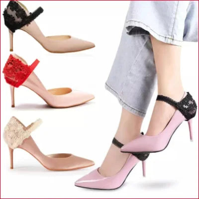 High-heeled lace shoes with decorative bows and Elastic Lace Heels Support in various colors