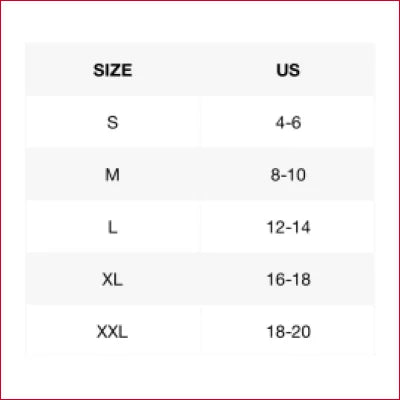 Size chart for High Rise Skinny Jeans, comparing US sizes with letter sizes S to XXL