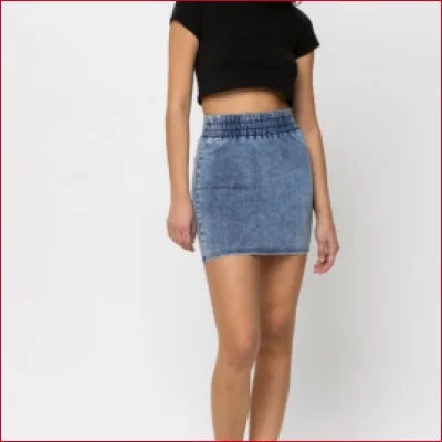 Denim mini skirt with elastic waistband from Limitless Wide High Waisted collection