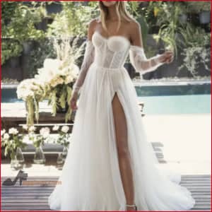High Slit Wedding Dress Sleeveless Bridal Gown