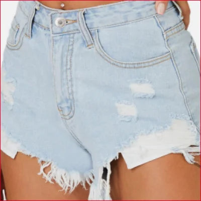 Light blue super soft distressed cut off shorts with frayed edges and rips