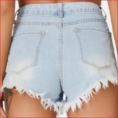 Light blue super soft distressed cut off shorts with frayed edges and a trendy look