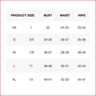 Size chart for High Rise Slim Fit Jeans with measurements for women’s clothing