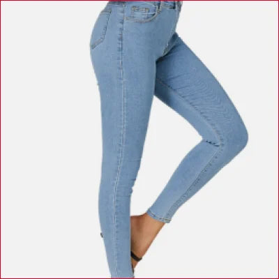 Light blue high rise slim fit jeans for a stylish and comfortable look