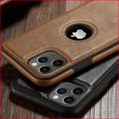 Durable Faux Leather iPhone Case featuring camera cutouts for protection and style