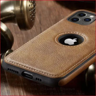 Durable Faux Leather iPhone Case with Apple logo cutout and camera openings for style