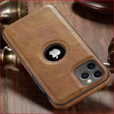 Durable Faux Leather iPhone Case showcasing Apple logo cutout for protection and style