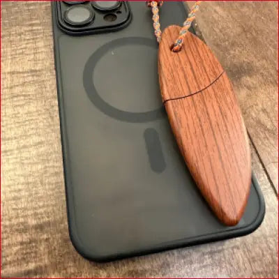 Black phone case with wooden surfboard-shaped USB drive for iPhone 14 Plus Box Letter Opener