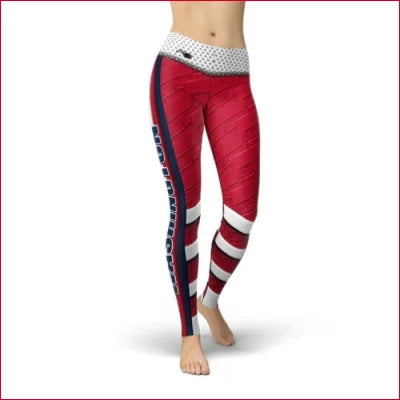 Washington Hockey Leggings in soft lycra with red, white, and blue pattern and polka dots