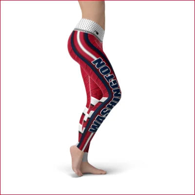 Colorful Washington Hockey Leggings in Soft Lycra with Red, White, and Blue Stripes