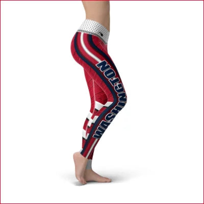 Colorful Washington Hockey Leggings in soft lycra with red, white, and blue stripes