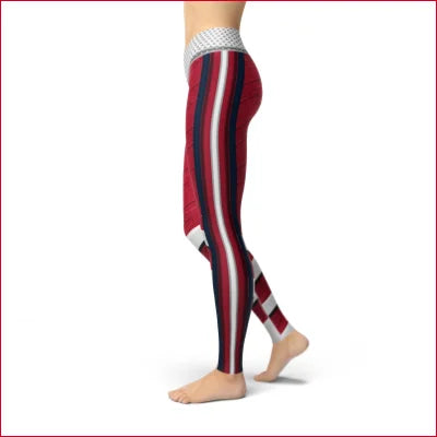 Striped red, white, and blue Washington Hockey Leggings in soft lycra fabric