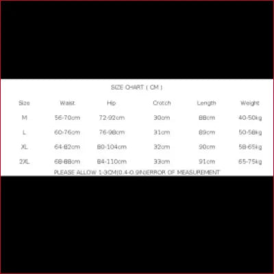 Size chart for Stylish Jeggings Jean Leggings showing clothing measurements and sizes