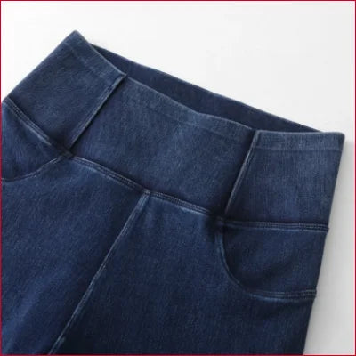 Dark blue denim jeggings jean leggings with a wide waistband for stylish comfort