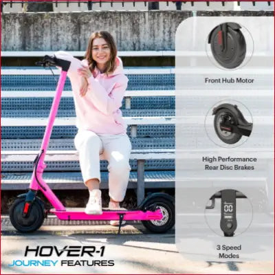 Pink Journey Electric Scooter with performance features, 14MPH, 5HR charge, safe for all