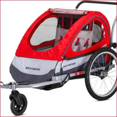 Red and gray Schwinn bike trailer for Joyrider Echo and Trailblazer Child Bike options