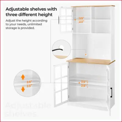 White and wood adjustable shelf cabinet in Kitchen Pantry with Cabinets & Open Shelves