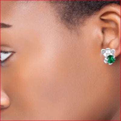 Elegant floral-shaped Sterling Silver Emerald Zircon Stud Earrings with white and green gemstones