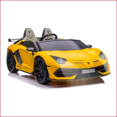 Yellow Lamborghini Aventador W/ Swappable Battery 24V, leather seat, kids electric car