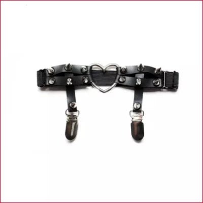 Black Garter Belt with Heart-Shaped Metal Centerpiece and Clips for Stylish Look