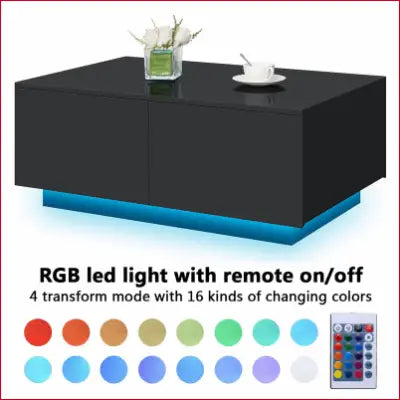 Black LED Coffee Table with 4 Drawers Modern Center for stylish living room decor