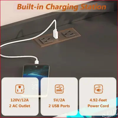 Built-in charging station with outlets and USB ports on LED Dresser for Bedroom