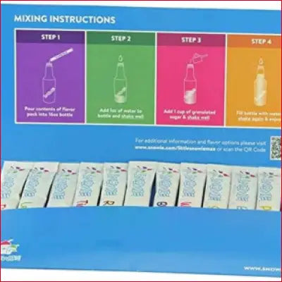 Snow cone flavor packets for Little Max Snow Cone Machine with mixing instructions