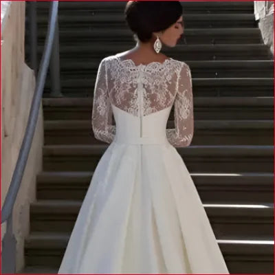 Elegant Lace Sleeves Wedding Dress with a stunning lace back in White or Ivory