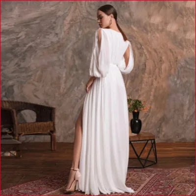 Elegant long sleeves wedding dress with a high slit in white or ivory