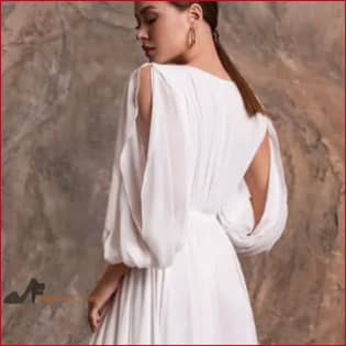 Long Sleeves Chiffon Wedding Dress Slit Bridal Gown