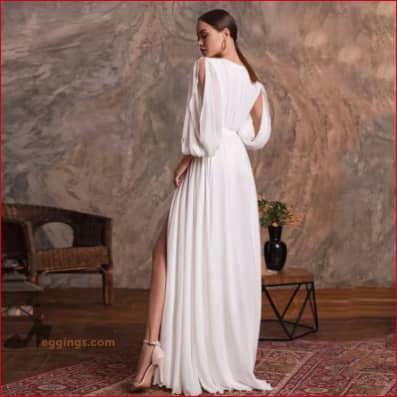 Long Sleeves Chiffon Wedding Dress Slit Bridal Gown