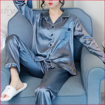 Long Sleeves Long Pants Satin Silk Pyjamas Womens Lingerie