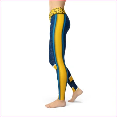 Colorful Soft Lycra Los Angeles Leggings with blue and yellow vertical stripes