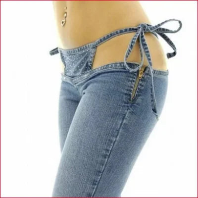 Low-rise whale tail illusion thong leggings jeans with side ties for women sizes S-XXL