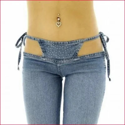 Low-rise Whale Tail Illusion Thong Leggings Jeans with bikini-style denim top