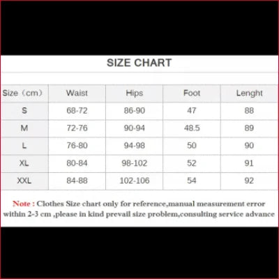 Size chart for Whale Tail Illusion Thong Leggings Jeans in sizes S-XXL