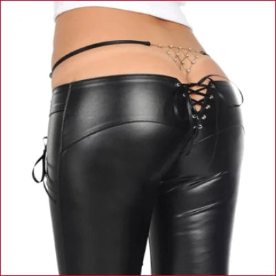 Sexy Low Rise PVC Vinyl Leggings with lace-up details at waistband and hips