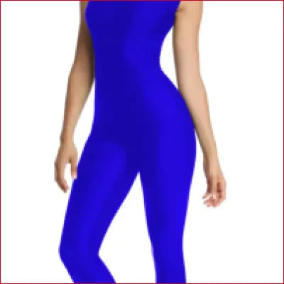 Bright blue Lycra Supplex jumpsuit catsuit worn by a model, showcasing its sleek design