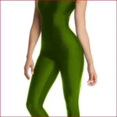 Bright green Lycra Supplex jumpsuit catsuit showcased on a model’s body