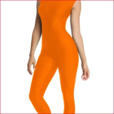 Bright orange Lycra Supplex jumpsuit catsuit modelled by a person, showcasing style