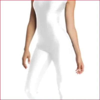 White Lycra Supplex jumpsuit catsuit worn on a person’s torso and legs