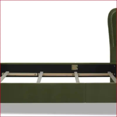 Marcella Upholstered Shelter Headboard Bed Set in Olive Green Performance Velvet