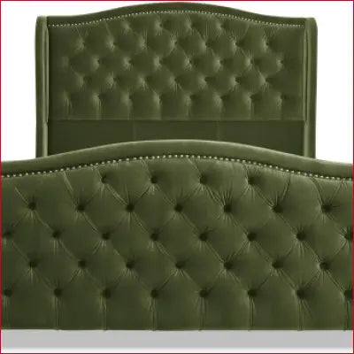 Marcella Upholstered Shelter Headboard Bed Set in Olive Green Performance Velvet