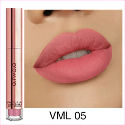 Pink matt liquid lipstick in a clear tube, perfect for effortless makeup application