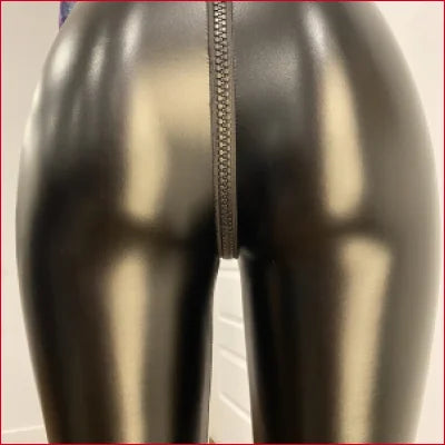 Crotch Zipper Black Leather Leggings Pants